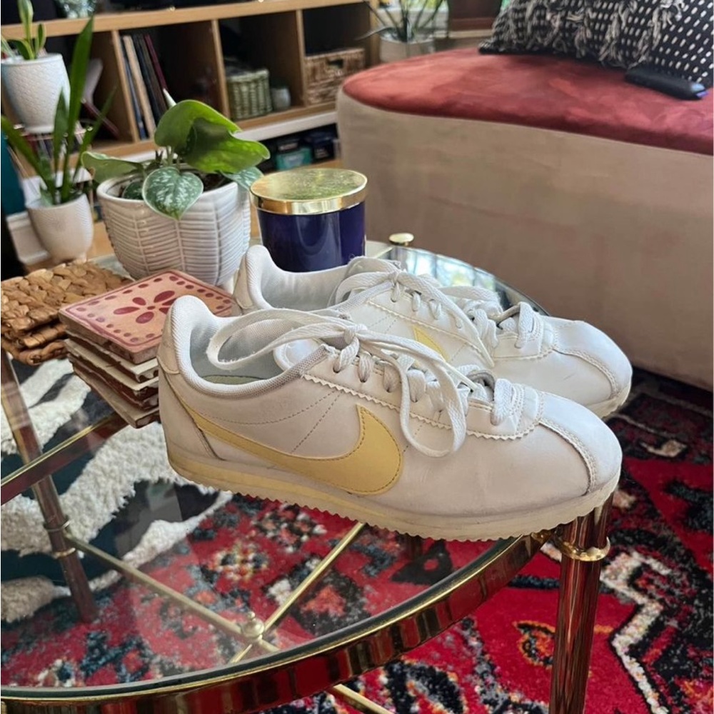 White & Yellow Nike Cortez